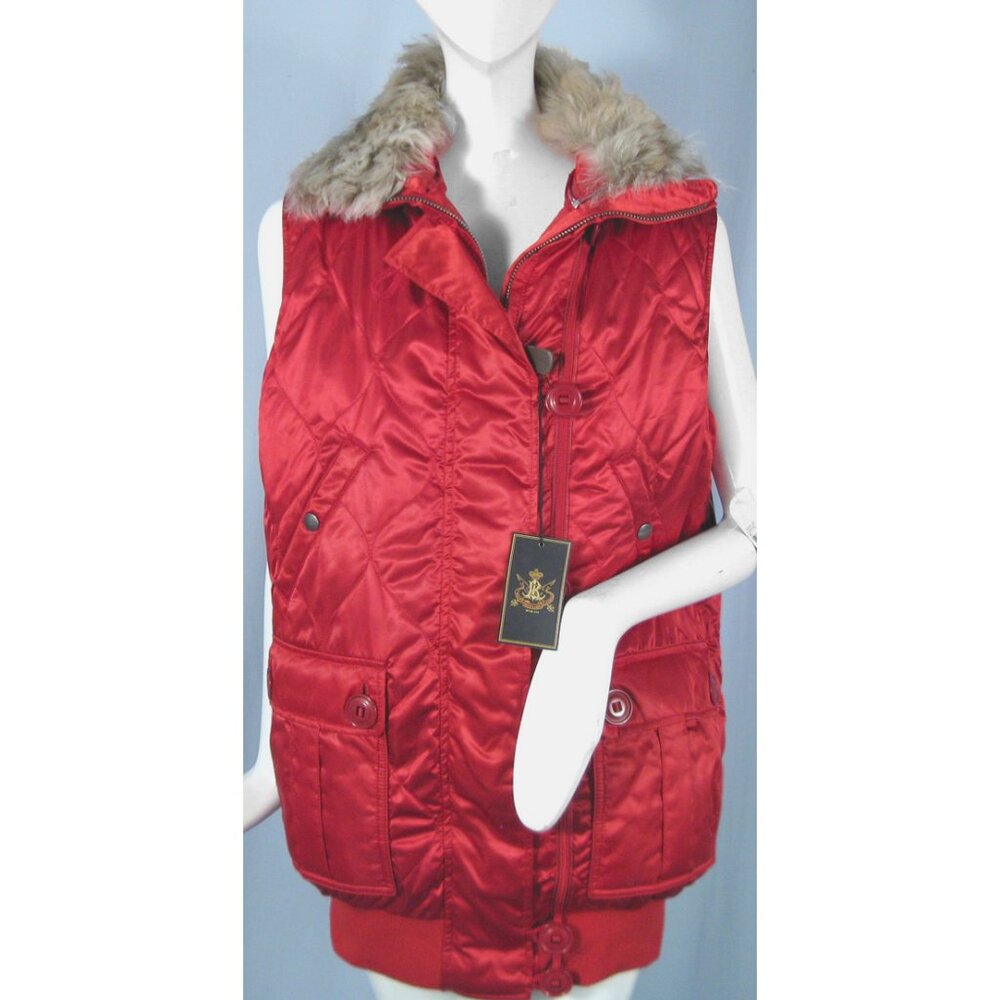 NEW $498 Beautiful Polo Ralph Lauren Puffer Vest! Red With Real Fur Collar Trim